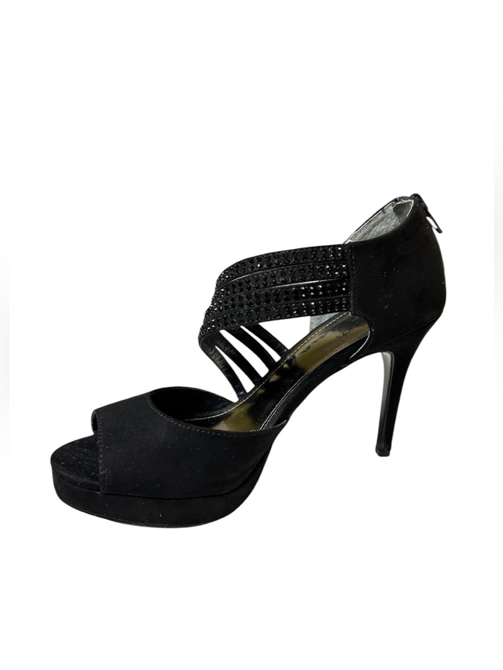 Touch of Nina Platform Stiletto Heels Strappy Black Suede Open Toe Sandal Sz 6.5